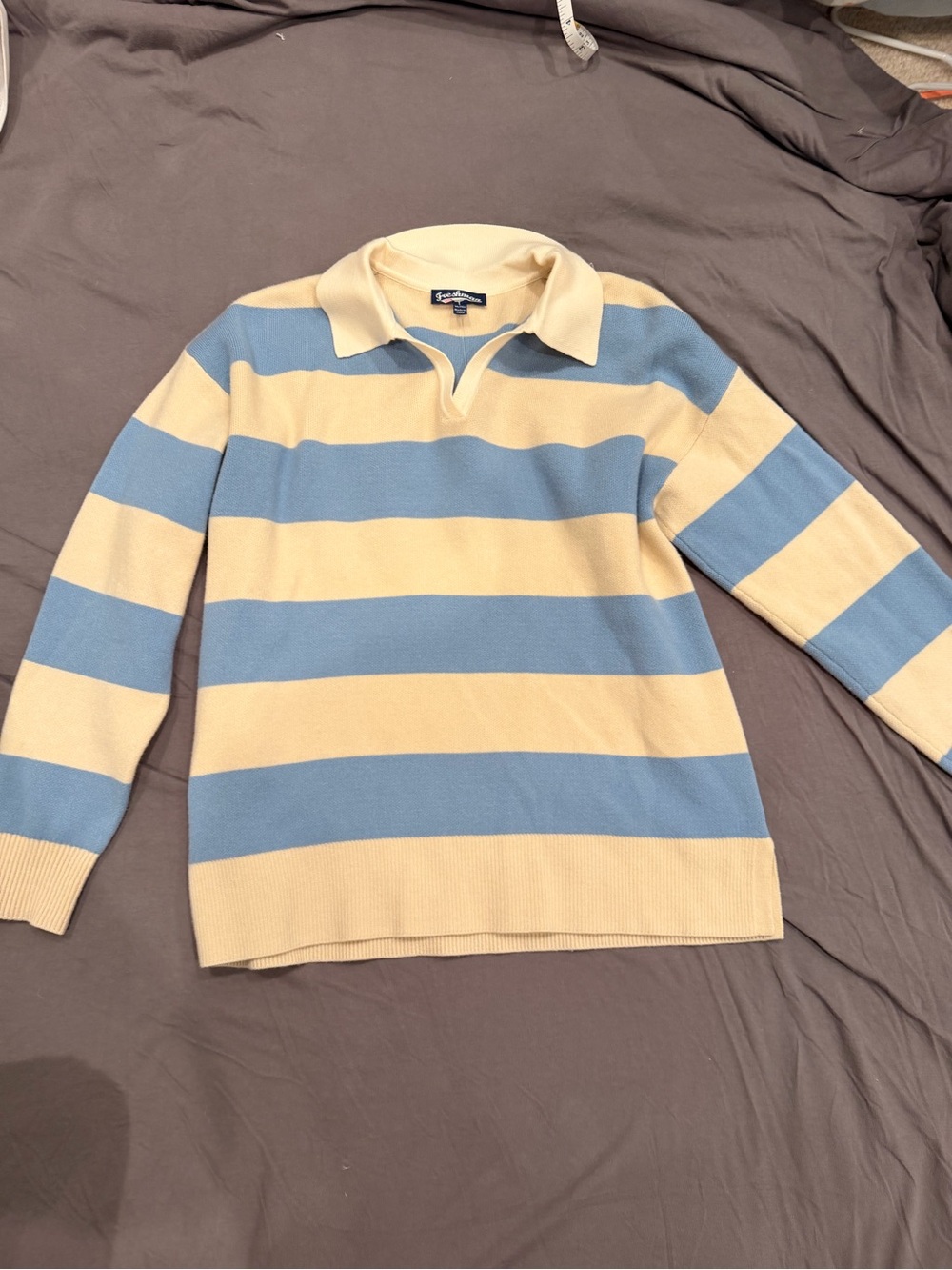 Freshman Cream and Light Blue Striped Rugby Polo